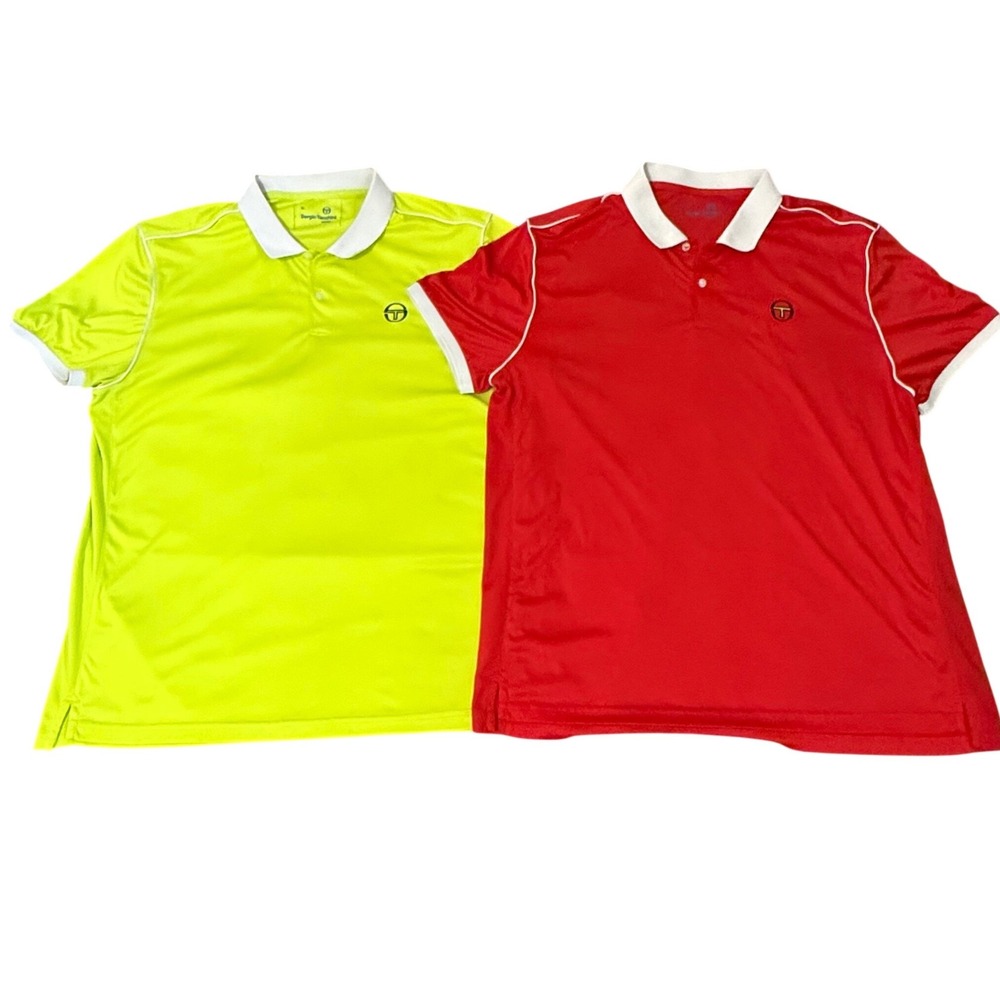 Sergio Tacchini Court Mens Polo Shirts Lot of 2 Red Neon Green XL Retro Y2K